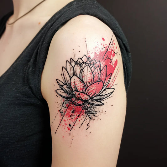 Trash Polka Lotus Upper Arm Tattoo