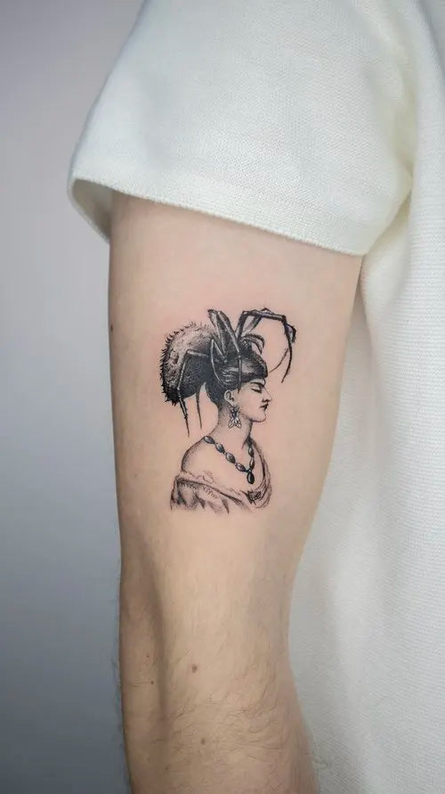 woman with spider hat realistic tattoo