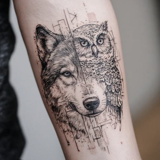 Wolf And Owl Tattoo
