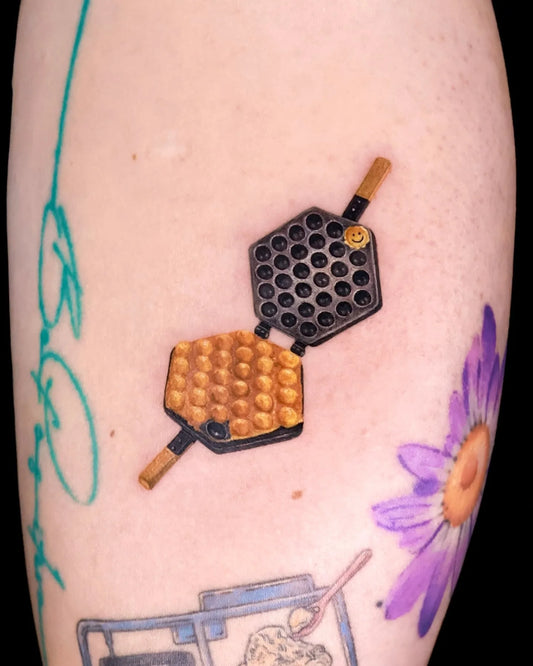 realistic egg waffle tattoo