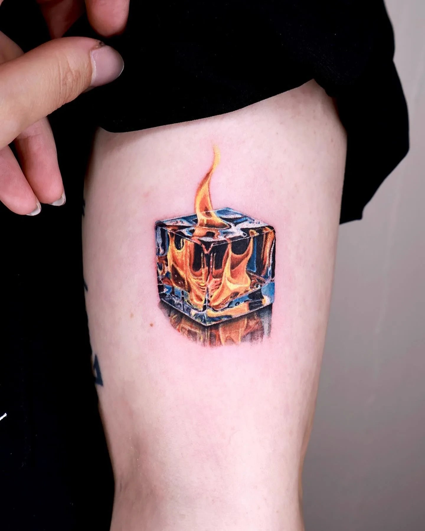 realistic ice fire tattoo