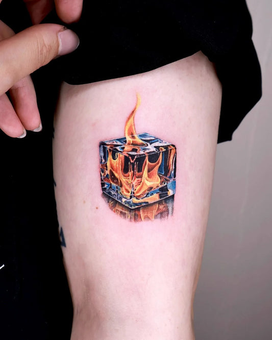 realistic ice fire tattoo