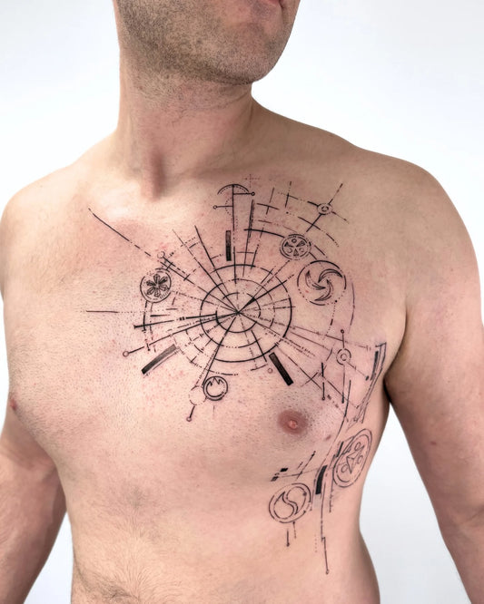 geometric man chest tattoo