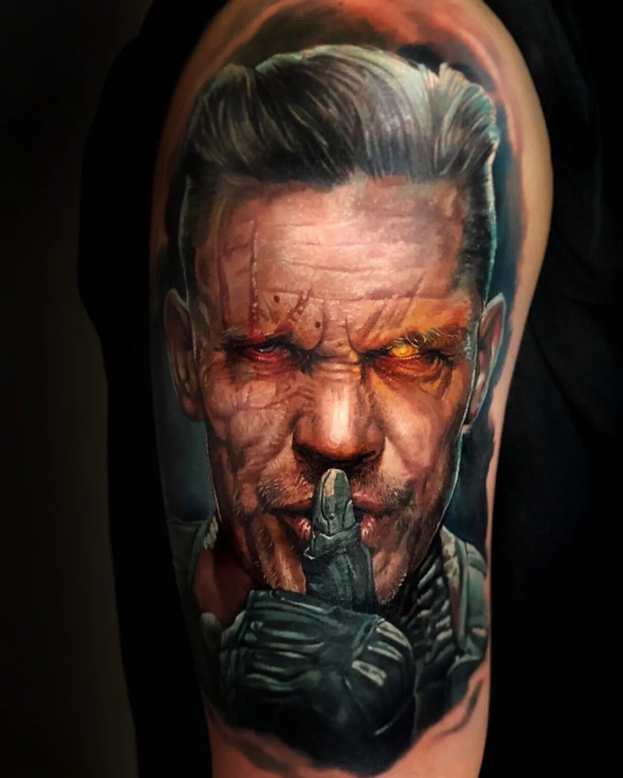 Josh Brolin Cable from Deadpool 2 portrait color realism tattoo