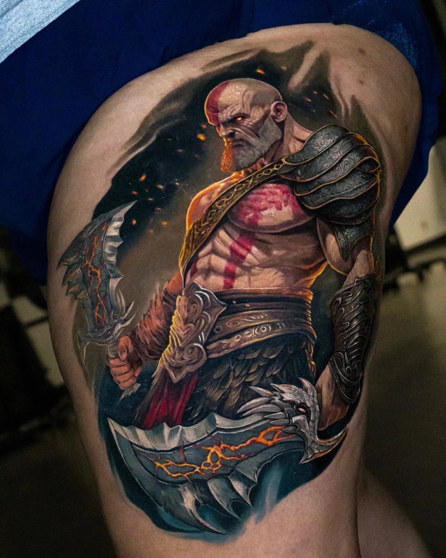 Kratos - Semi God Son of Zeus God of War Ragnarök color realism tattoo